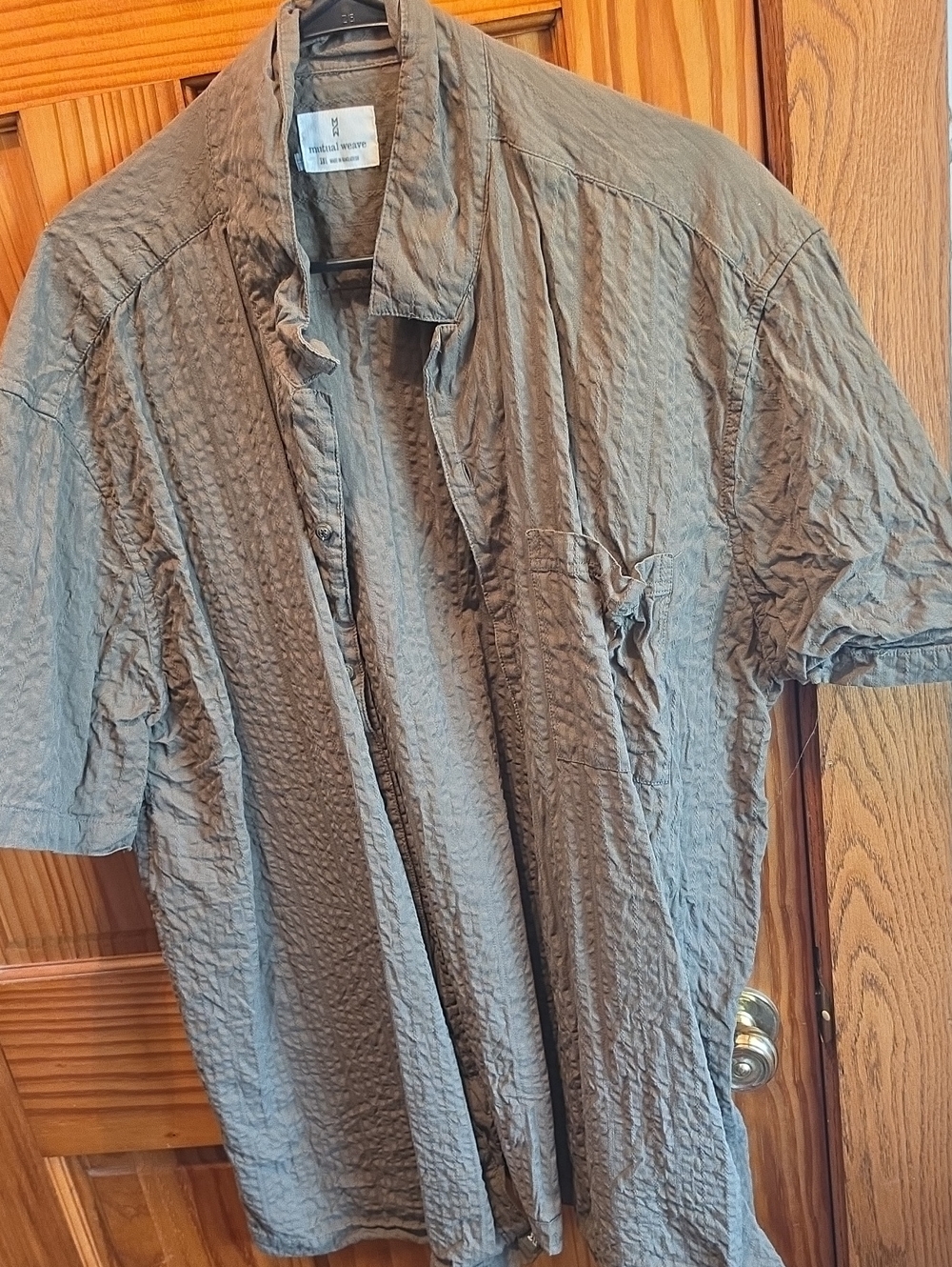 Mutual Weave Men's Lightweight Crinkled Short-Sleeve Shirt Jacket - Gray